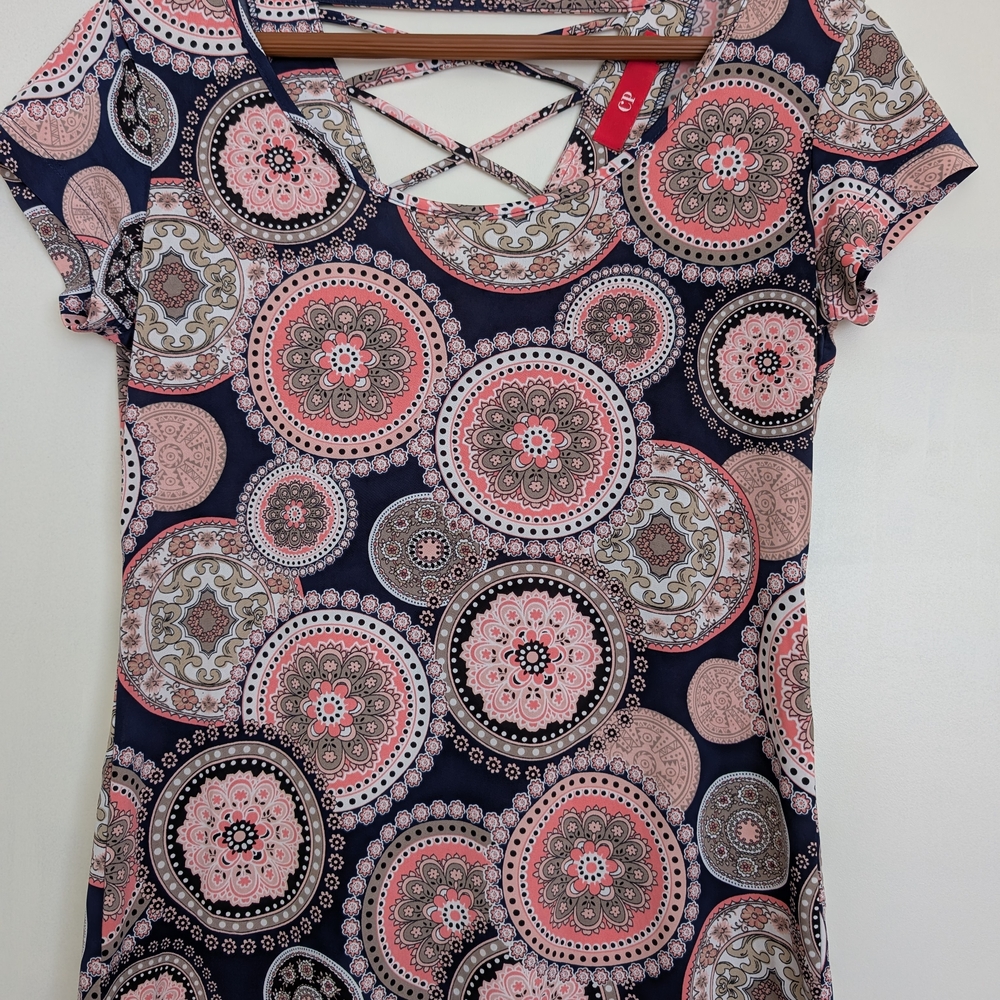Blue and Pink Short Sleeve Cut Out Tee